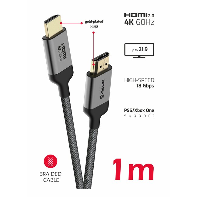 Swissten HDMI 2.0 Kabel 1M - 4K - 60HZ