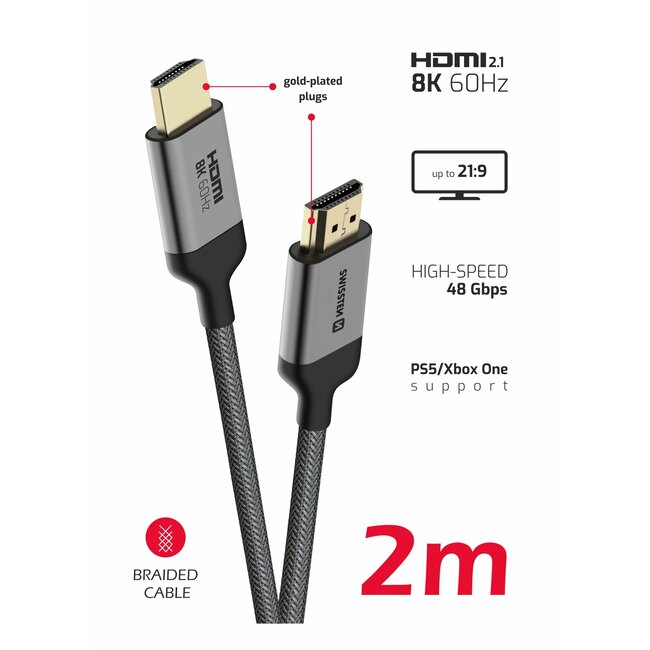 Swissten HDMI 2.1 Kabel 2M - 8K - 60Hz