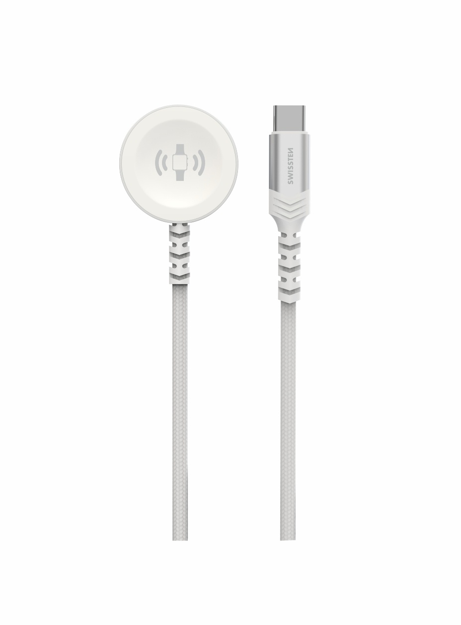 Swissten Draadloze Magnetische Oplaadkabel - Geschikt voor Apple Watch - USB-C - 1.2M - Wit