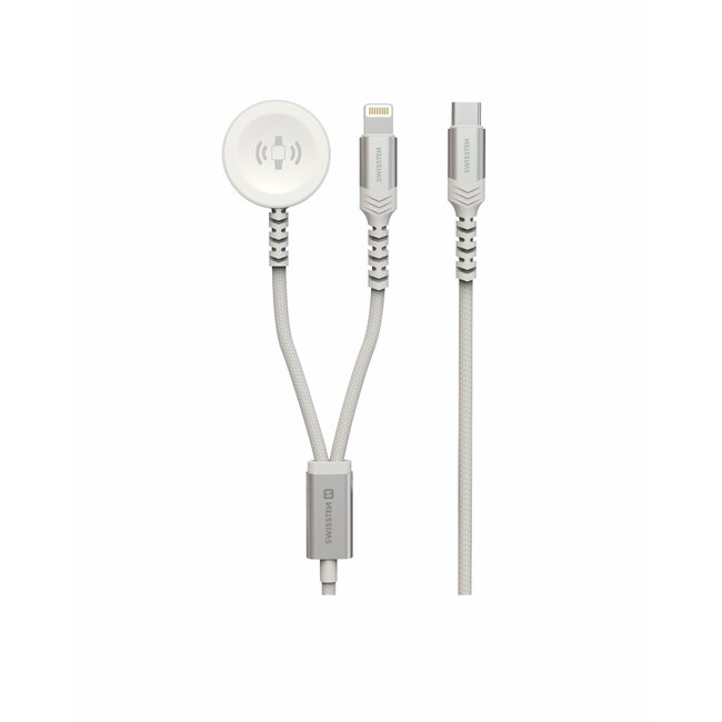 Swissten Draadloze 2 in 1 Magnetische Oplader - Geschikt voor Apple Watch - Lightning - 1.2M - Wit