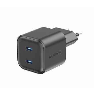 Swissten Swissten USB-C Snellader - 2 USB-C poorten - GaN technologie - 20W - Zwart