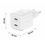 Swissten USB-C Snellader - 2 USB-C poorten - GaN technologie - 20W - Wit