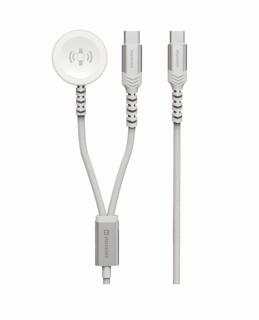 Swissten Draadloze 2 in 1 Magnetische Oplader - Geschikt voor Apple Watch - USB-C - 1.2M - Wit