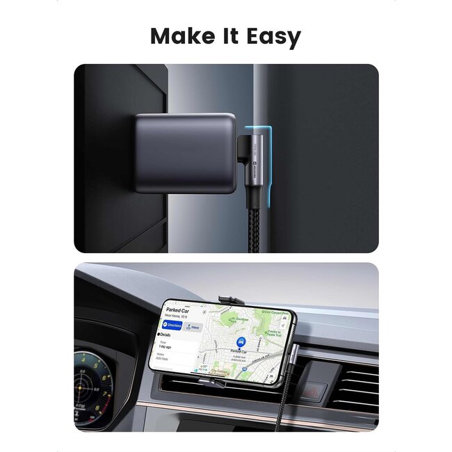 Swissten haakse USB-C naar USB-C kabel - 100W Laptop Kabel - 2M - Zwart