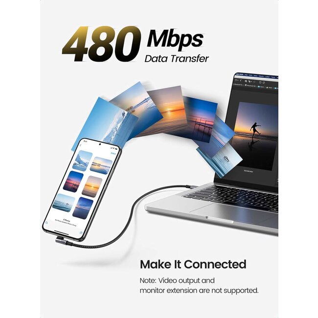 Swissten haakse USB-C naar USB-C kabel - 100W Laptop Kabel - 2M - Zwart