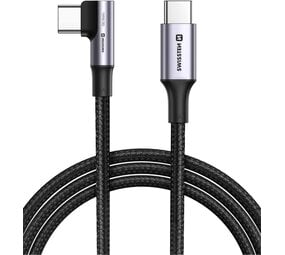 Swissten haakse USB-C naar USB-C kabel - 100W - 2M - Zwart