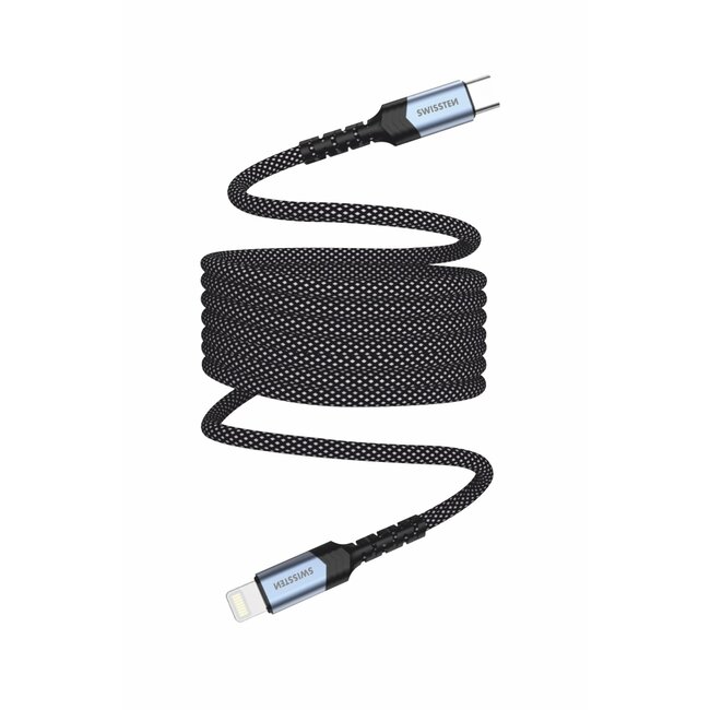 Swissten Magnetische Anti-Knoop USB-C naar Lightning Kabel - 1M - Zwart