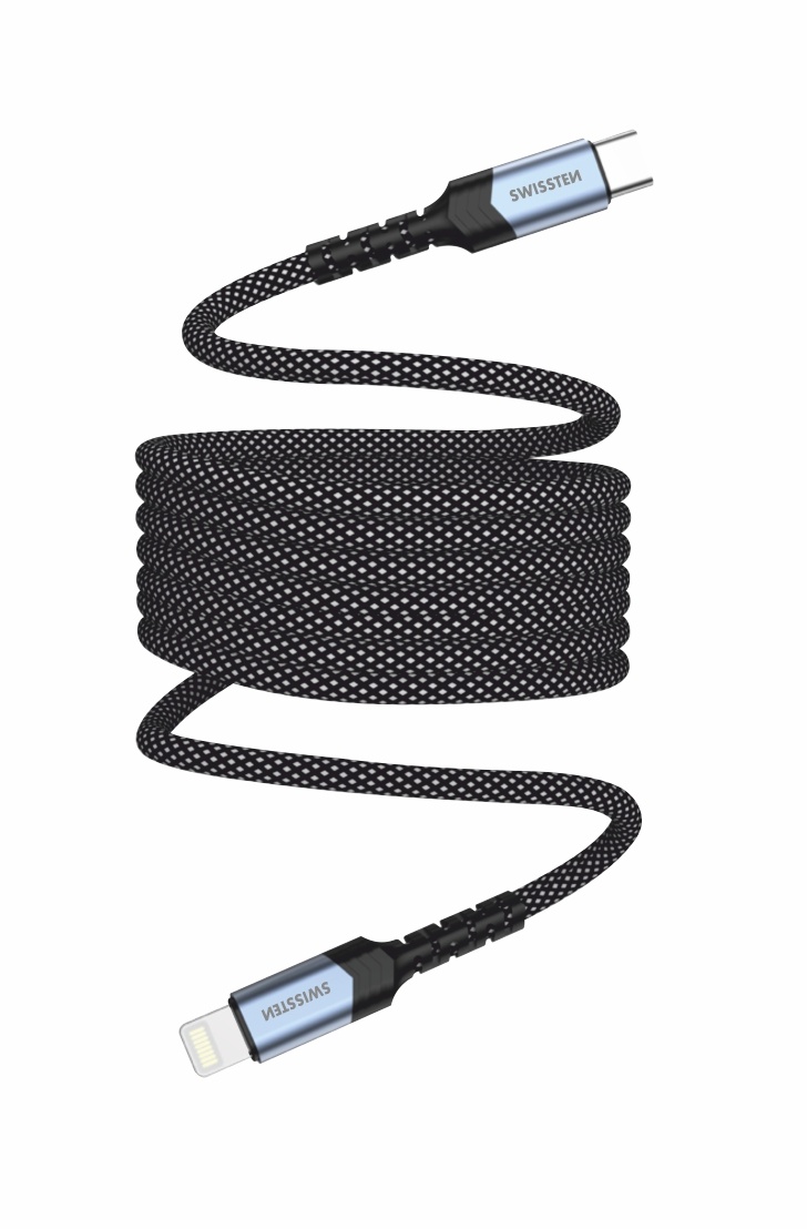 Swissten Magnetische Anti-Knoop USB-C naar Lightning Kabel - 1M - Zwart