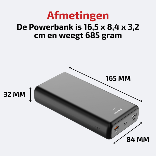 Swissten Powerbank Power Line - 30.000 mAh - USB & USB-C - Zwart