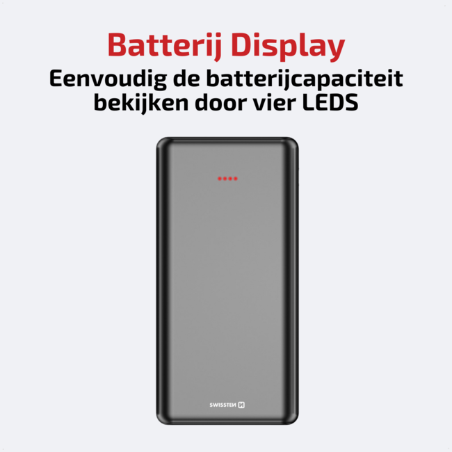 Swissten Powerbank Power Line - 30.000 mAh - USB & USB-C - Zwart