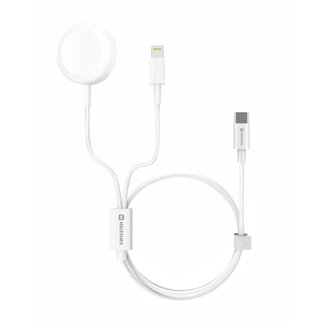 Swissten Swissten Draadloze 2 in 1 Magnetische Oplader voor Apple Watch - Lightning Kabel - USB-C - 1.2M - Wit - Retourdeal
