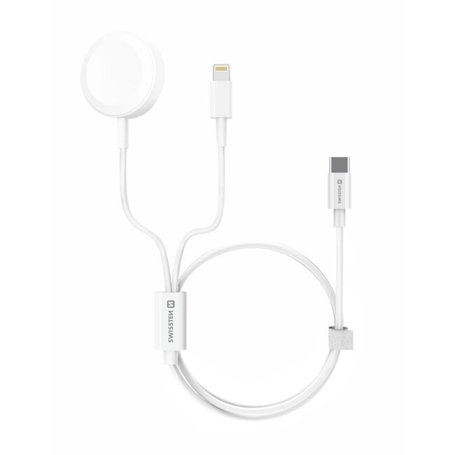 Swissten Draadloze 2 in 1 Magnetische Oplader voor Apple Watch - Lightning Kabel - USB-C - 1.2M - Wit - Retourdeal