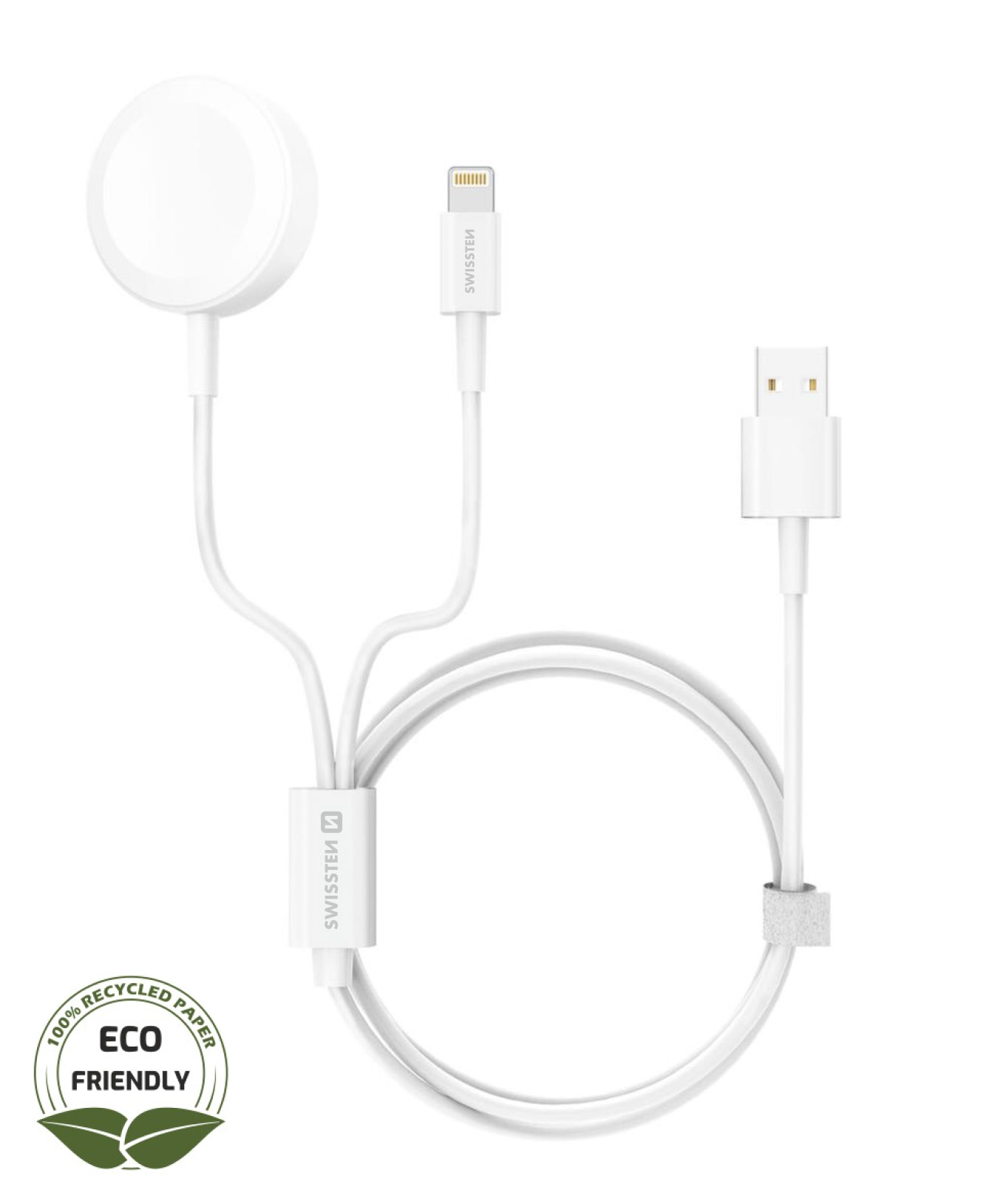 Swissten Swissten Draadloze 2 in 1 Magnetische Oplader - Lightning Kabel - 1.2M - Wit - Retourdeal afbeelding