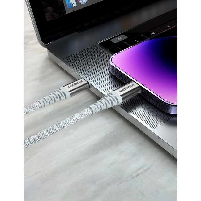 Swissten Kevlar USB-A naar USB-C kabel - 1.5M - Wit