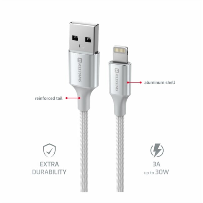 Swissten Lightning naar USB kabel - 1.5M - Versie 2.0 - Wit