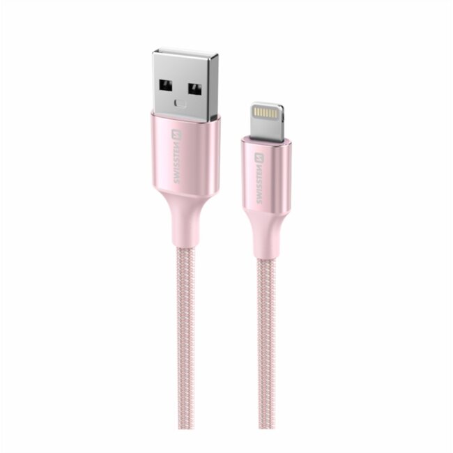 Swissten Lightning naar USB kabel - 1.5M - Versie 2.0 - Roze