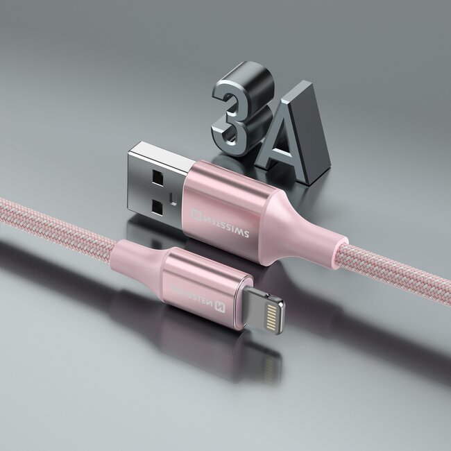 Swissten Lightning naar USB kabel - 1.5M - Versie 2.0 - Roze