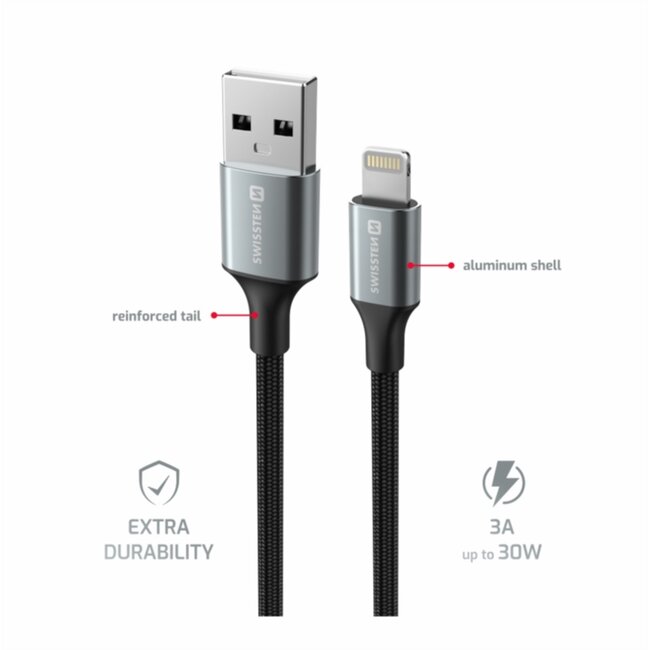 Swissten Lightning naar USB kabel - 1.5M - Versie 2.0 - Zwart