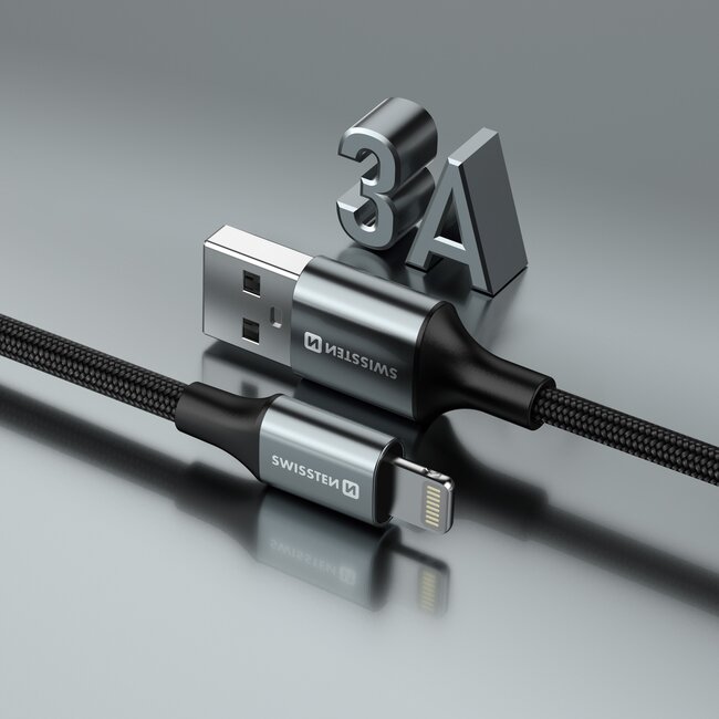 Swissten Lightning naar USB kabel - 1.5M - Versie 2.0 - Zwart
