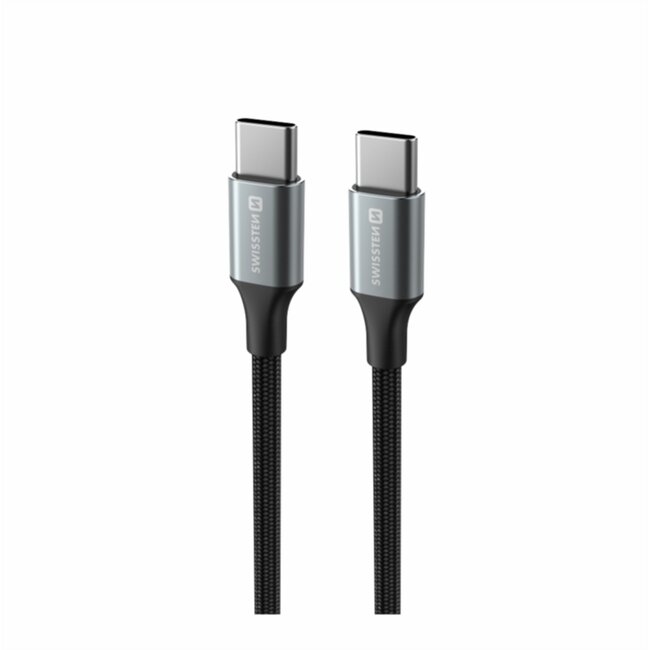 Swissten Gevlochten USB-C naar USB-C kabel - 1.5M - Versie 2.0 - 60W - Zwart