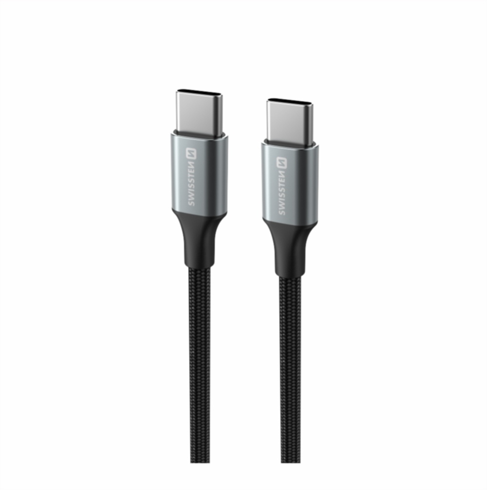 Swissten Gevlochten USB-C naar USB-C kabel - 1.5M - Versie 2.0 - 60W - Zwart