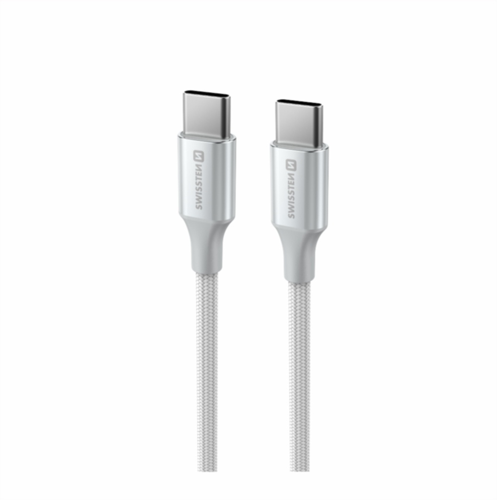 Swissten Gevlochten USB-C naar USB-C kabel - 1.5M - Versie 2.0 - 60W - Wit