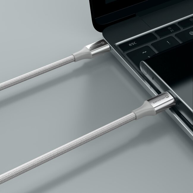 Swissten Gevlochten USB-C naar USB-C kabel - 1.5M - Versie 2.0 - 60W - Wit