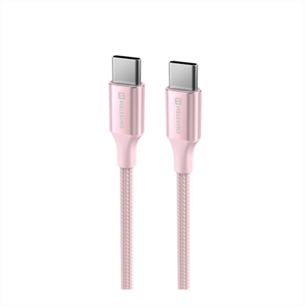 Swissten Gevlochten USB-C naar USB-C kabel - 1.5M - Versie 2.0 - 60W - Roze