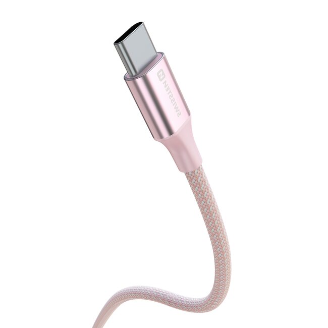 Swissten Gevlochten USB-C naar USB-C kabel - 1.5M - Versie 2.0 - 60W - Roze