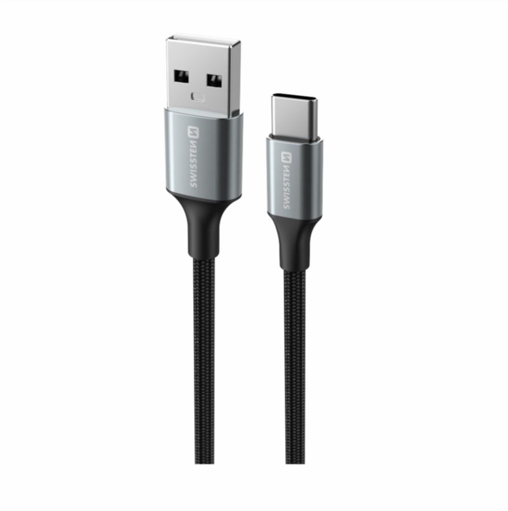 Swissten Gevlochten USB-C naar USB-A Kabel - 1.5M - Versie 2.0 - Zwart
