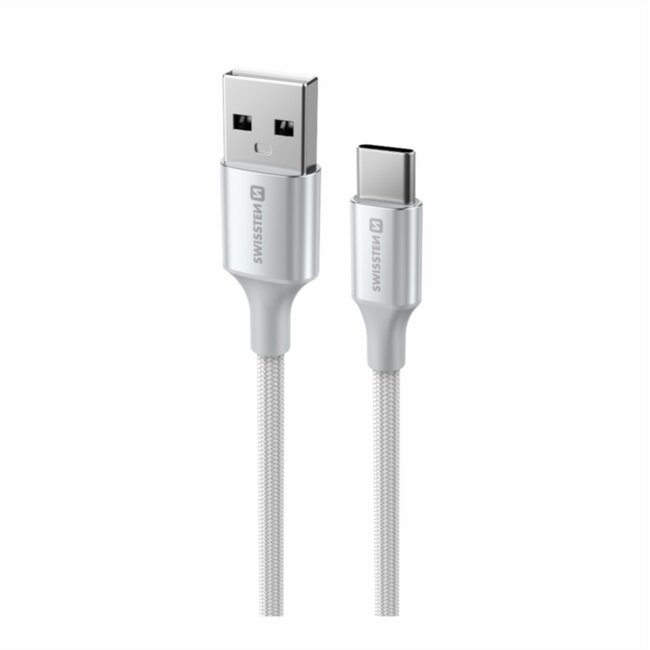 Swissten Gevlochten USB-C naar USB-A Kabel - 1.5M - Versie 2.0 - Wit