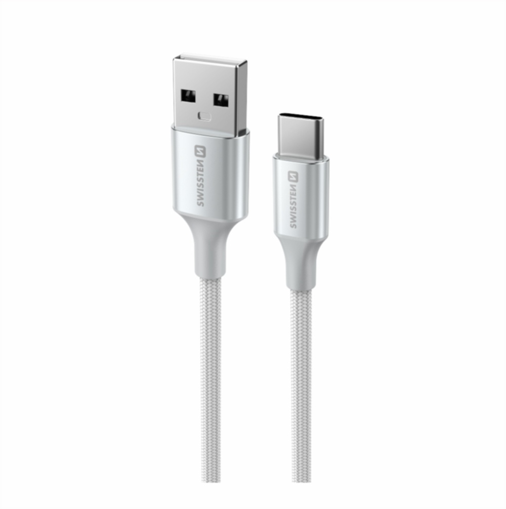 Swissten Gevlochten USB-C naar USB-A Kabel - 1.5M - Versie 2.0 - Wit