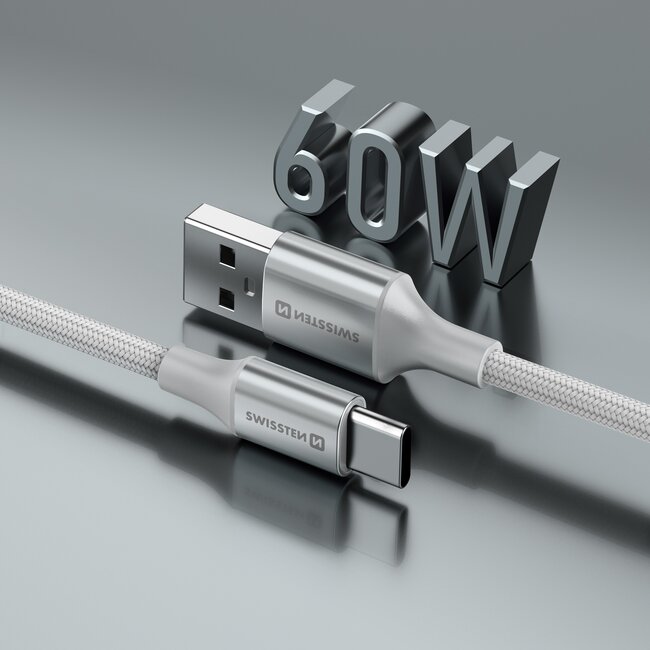 Swissten Gevlochten USB-C naar USB-A Kabel - 1.5M - Versie 2.0 - Wit