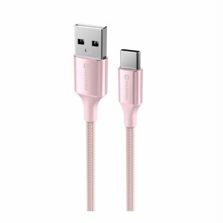 Swissten Swissten Gevlochten USB-C naar USB-A Kabel - 1.5M - Versie 2.0 - Roze