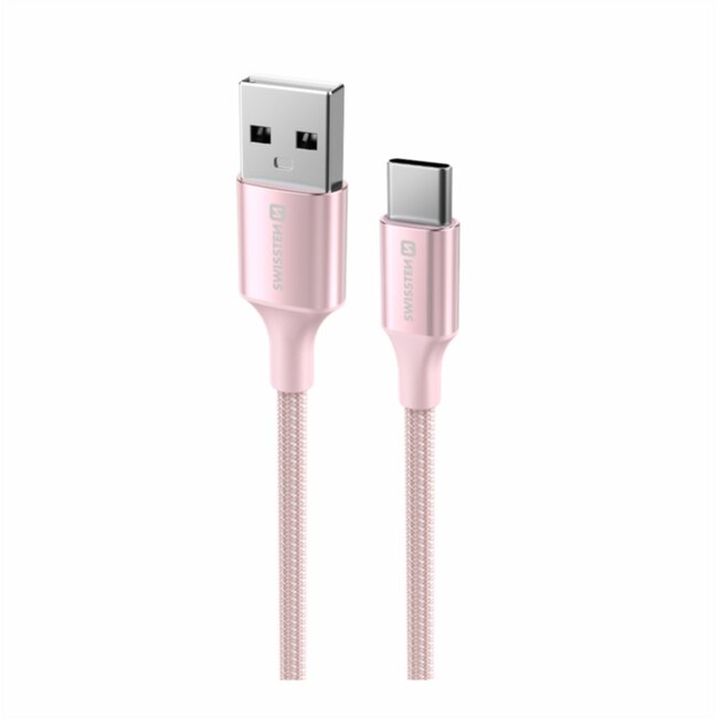 Swissten Gevlochten USB-C naar USB-A Kabel - 1.5M - Versie 2.0 - Roze
