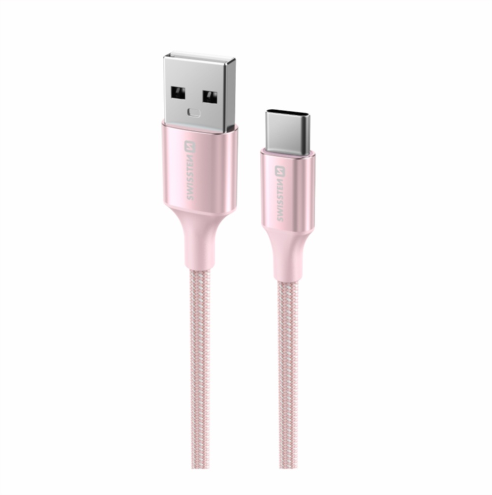 Swissten Gevlochten USB-C naar USB-A Kabel - 1.5M - Versie 2.0 - Roze