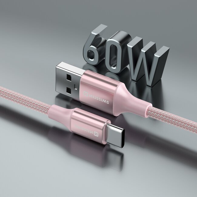 Swissten Gevlochten USB-C naar USB-A Kabel - 1.5M - Versie 2.0 - Roze