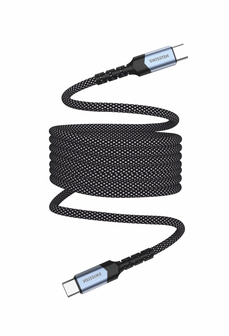 Swissten Magnetische Anti-Knoop USB-C naar USB-C Kabel - 1M - Zwart