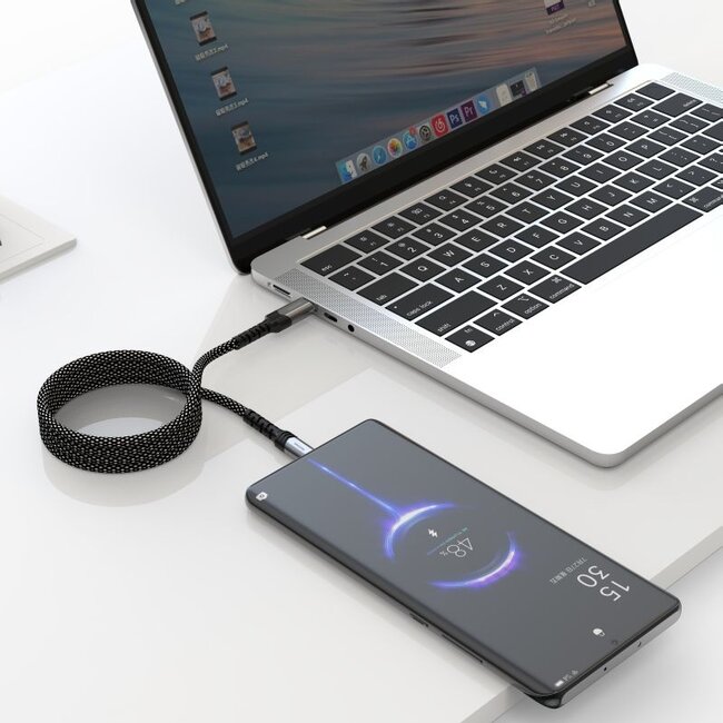 Swissten Magnetische Anti-Knoop USB-C naar USB-C Kabel - 1M - Zwart