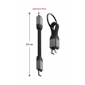Swissten Swissten Magnetische Sleutelhanger Lightning naar USB-C Kabel - 9.7 CM - Zwart