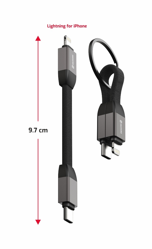 Swissten Magnetische Sleutelhanger Lightning naar USB-C Kabel - 9.7 CM - Zwart