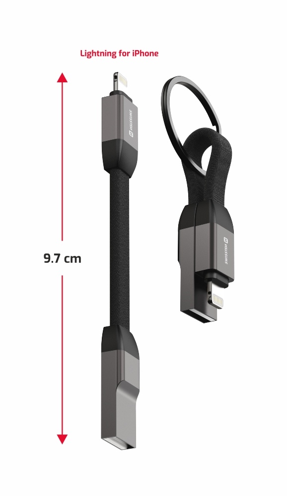 Swissten Magnetische Sleutelhanger Lightning naar USB-A Kabel - 9.7 CM - Zwart