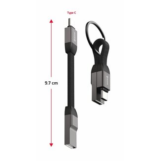 Swissten Swissten Magnetische Sleutelhanger USB-C naar USB-A Kabel - 9.7 CM - Zwart