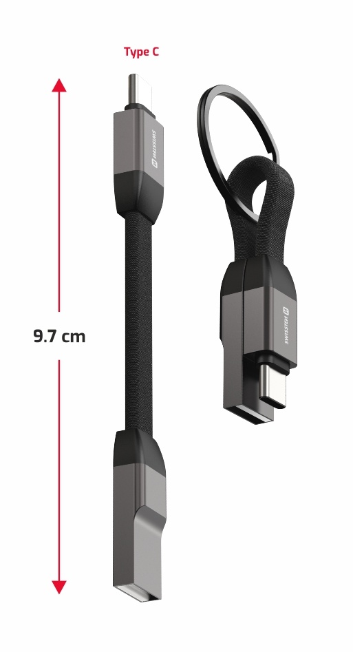 Swissten Magnetische Sleutelhanger USB-C naar USB-A Kabel - 9.7 CM - Zwart
