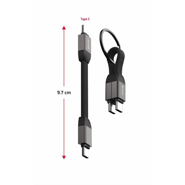 Swissten Magnetische Sleutelhanger USB-C naar USB-C Kabel - 9.7 CM - Zwart