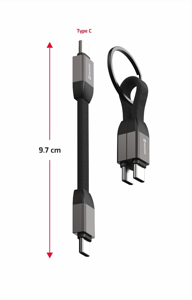Swissten Magnetische Sleutelhanger USB-C naar USB-C Kabel - 9.7 CM - Zwart