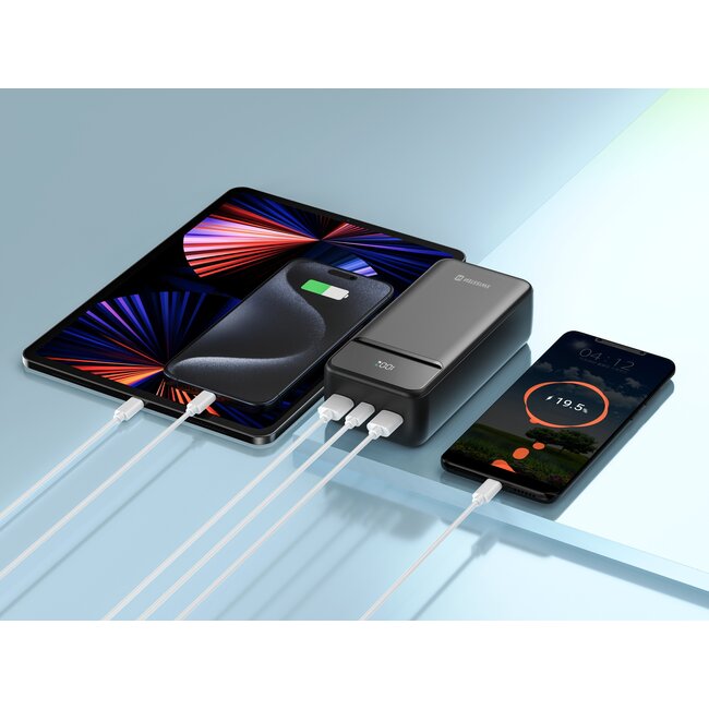 Swissten Powerbank Power Line II - 30.000 mAh - Zwart