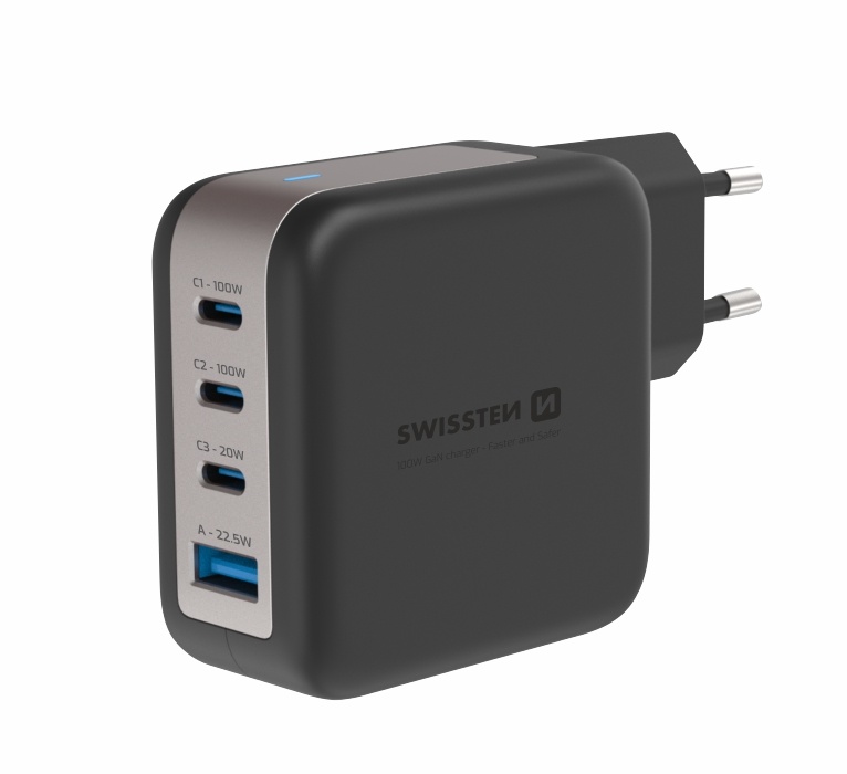 Swissten Snellader met 4 Poorten - 100W afbeelding