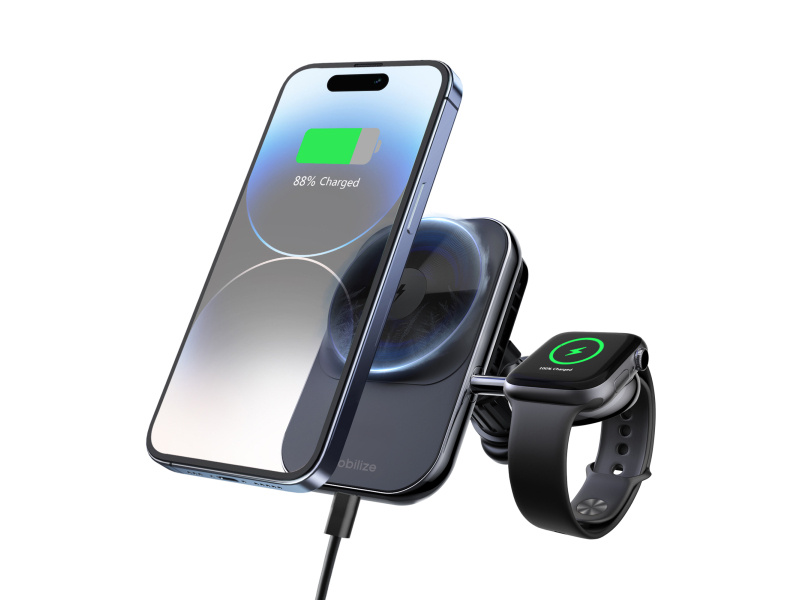 Mobilize Mobilize MagSafe Compatible Car Charger for Phone and Watch 18W Black afbeelding