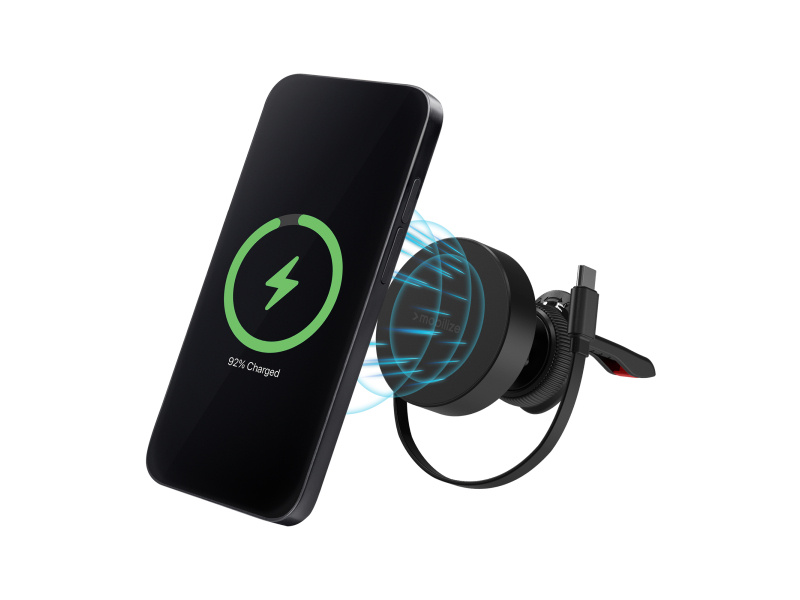 Mobilize Mobilize MagSafe Compatible Car Holder/Charger 7.5W/10W/15W with Retractable USB-C Cable Black afbeelding